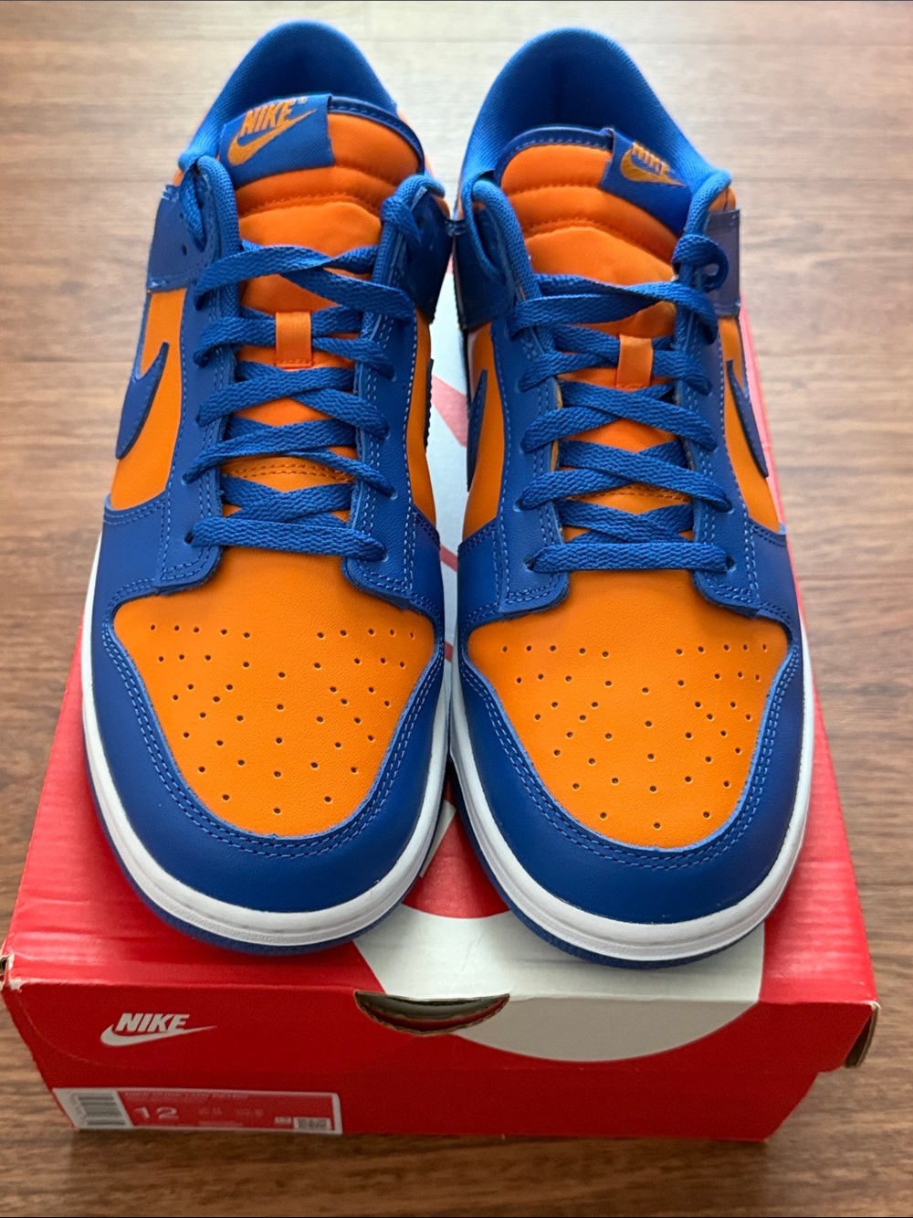 Brand New: Nike Dunk Low Sneakers in Orange and Blue (New York Knicks).